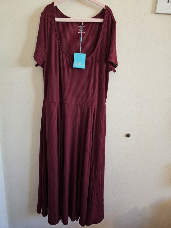 Dresses & Skirts - Posh Peanut Ribbed Womens Short Sleeve Scoop Midi Flare Dress Size Large